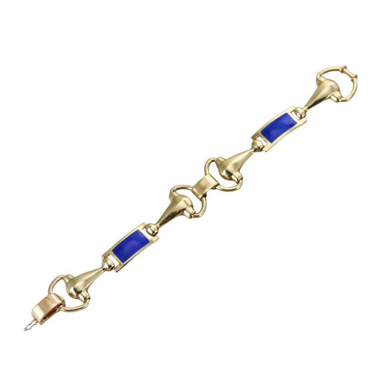 18k Gold Blue Enamel Horsebit Bracelet