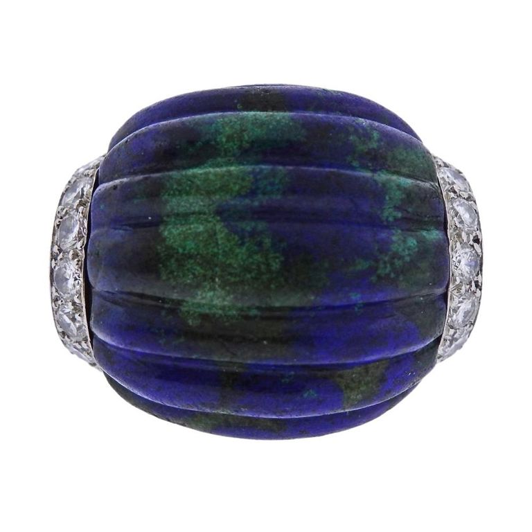 18k Gold Platinum Azurite and Diamond Ring