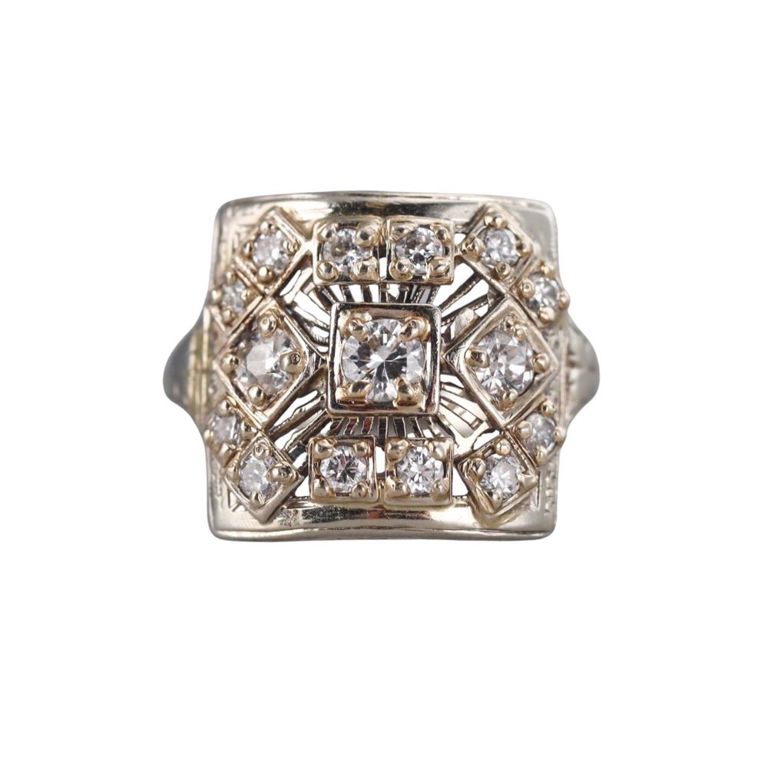 14k Gold Diamond Filigree Ring