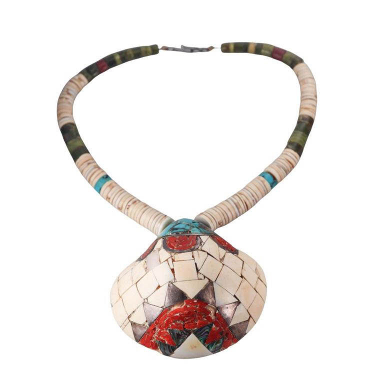 Gem Set Shell Turquoise Coral Necklace