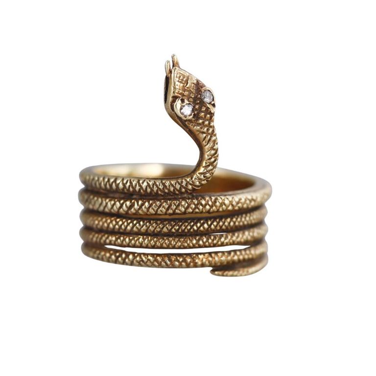 14k Gold Diamond Snake Coil Ring