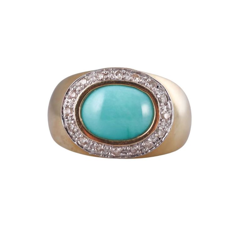 14k Gold Turquoise and Diamond Ring