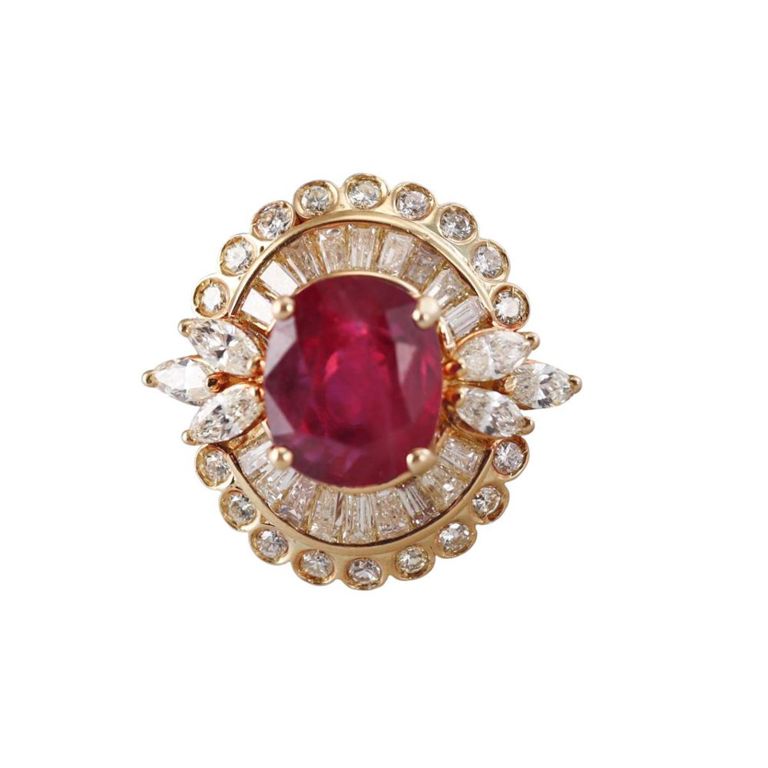 18k Yellow Gold Diamond and Ruby Cocktail Ring