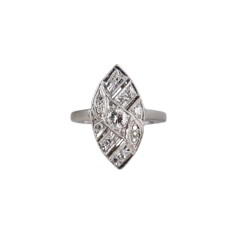 14k Gold Diamond Navette Ring