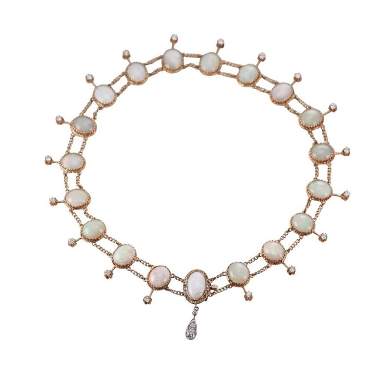 14k Gold Opal and Diamond Necklace