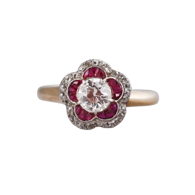 14k Gold Diamond and Ruby Ring