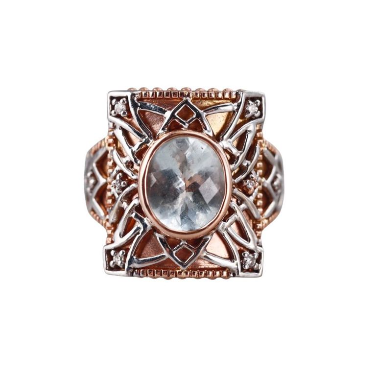 14k Rose and White Gold Topaz and Diamond Ring