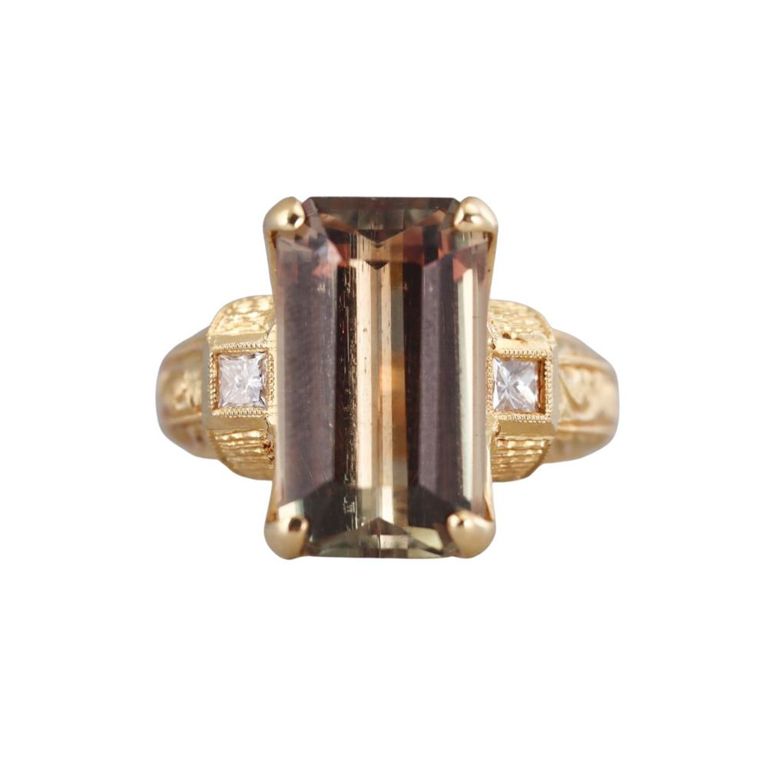 18k Gold Beryl and Diamond Ring