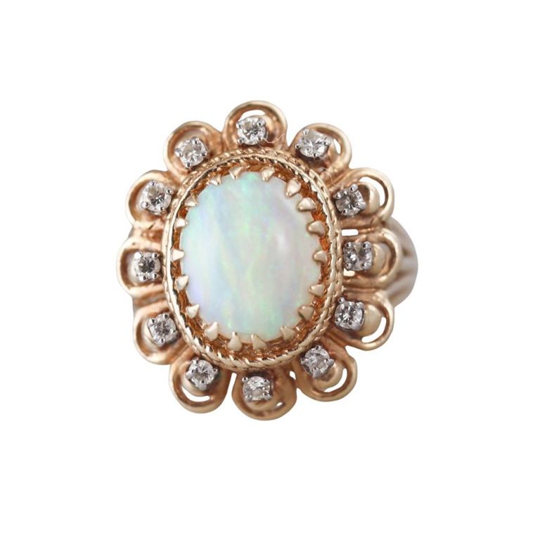 14k Gold Opal and Diamond Ring
