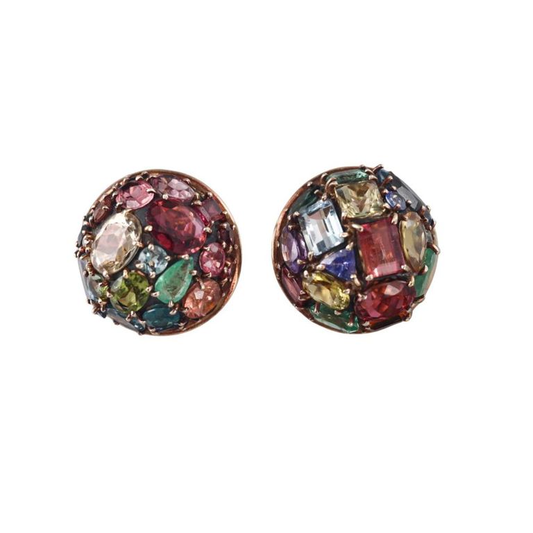 18k Gold Silver Gem Set Cocktail Earrings