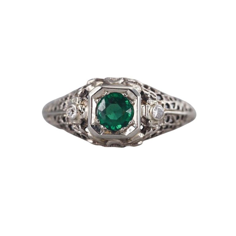 14k Gold Diamond and Emerald Ring