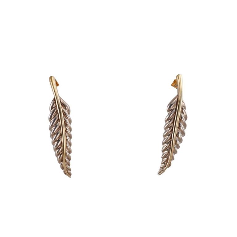 18k Gold Silver Feather Earrings