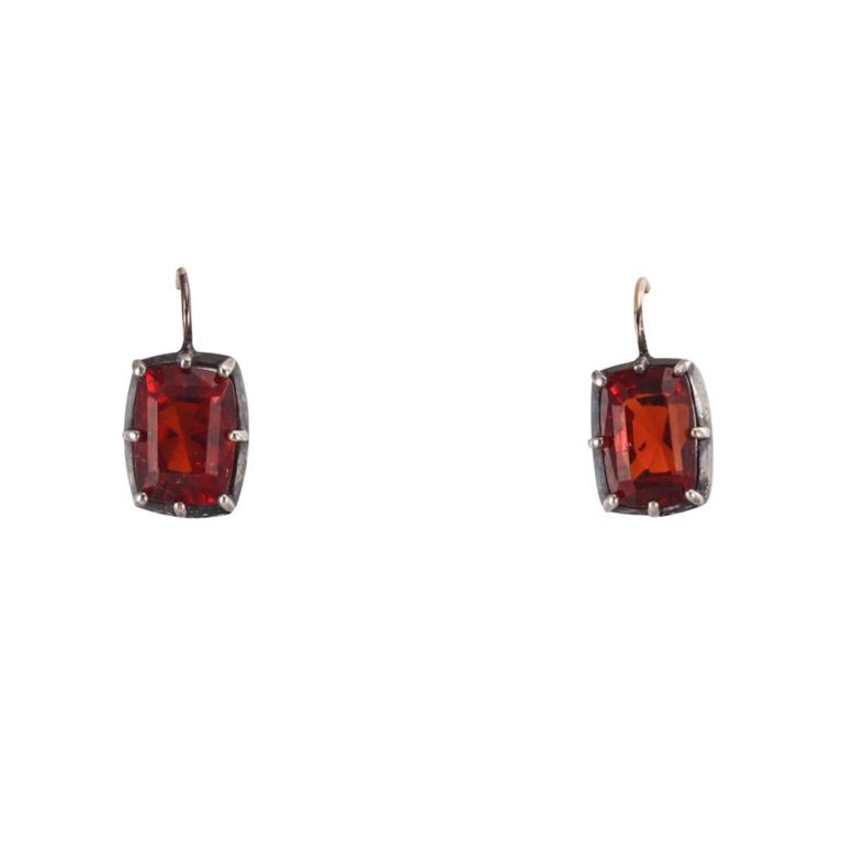 Silver Gold Mandarin Garnet Earrings