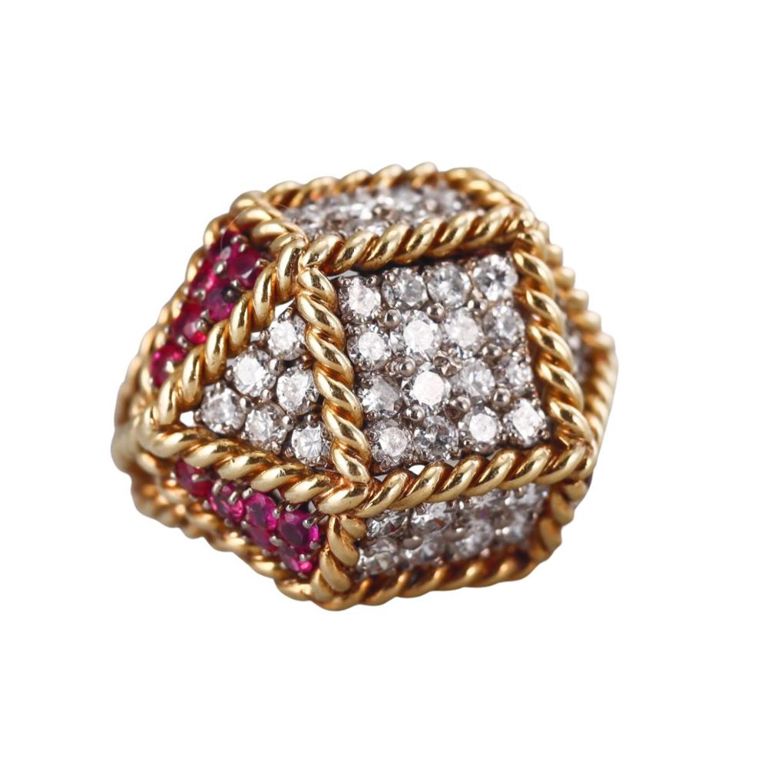 18k Gold Diamond and Ruby Cocktail Ring