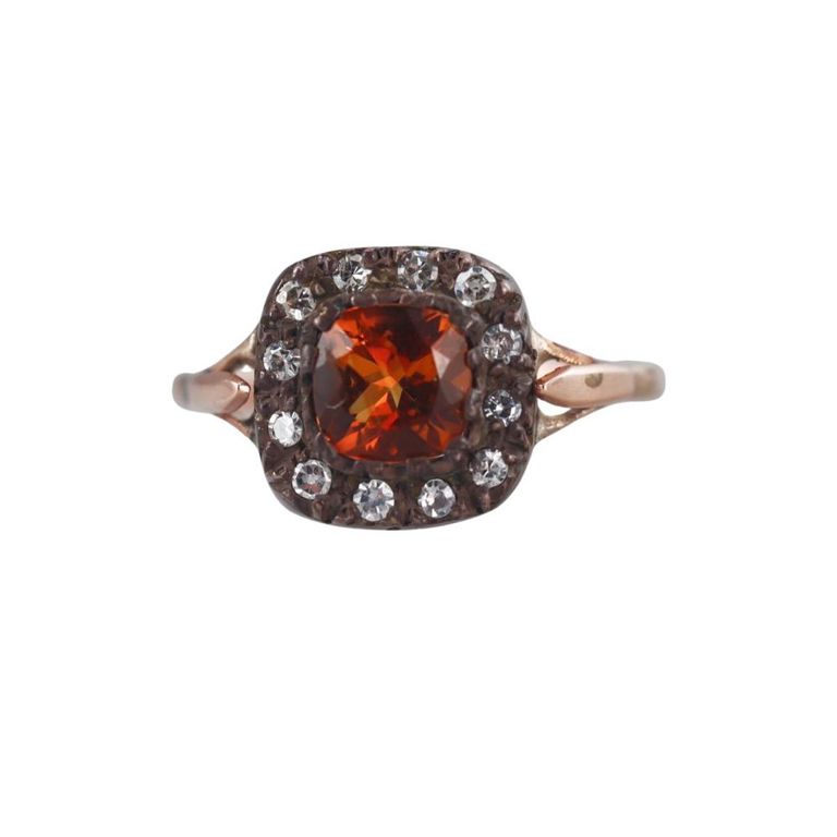 14k Gold and Silver Citrine and Diamond Ring
