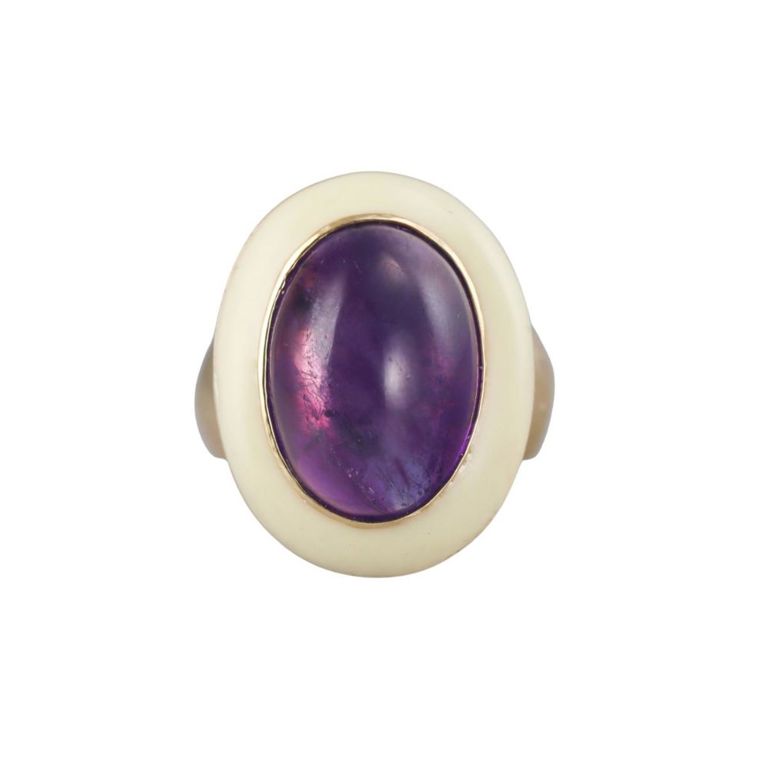 18k Gold Amethyst Enamel Ring