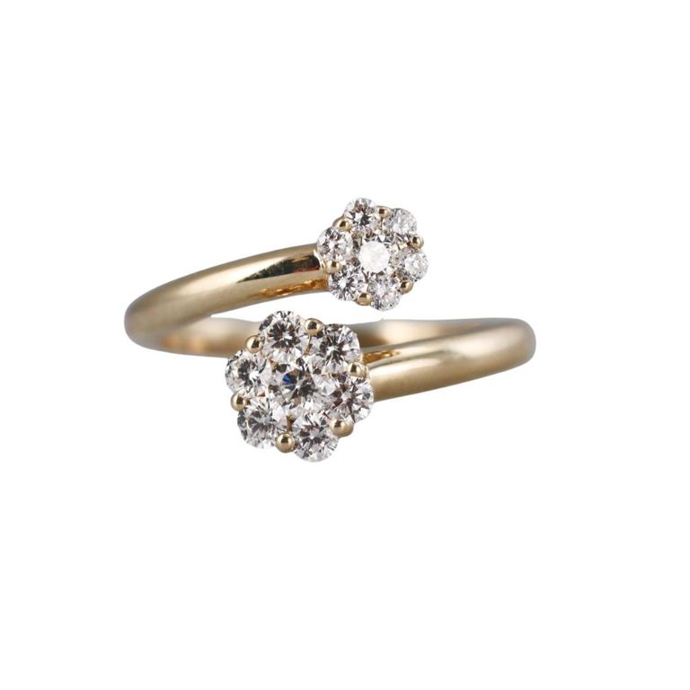 14k Gold Diamond Flower Bypass Ring