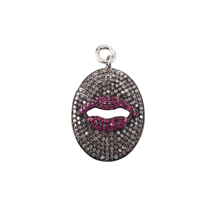 Sterling Silver Diamond and Ruby Lips Pendant