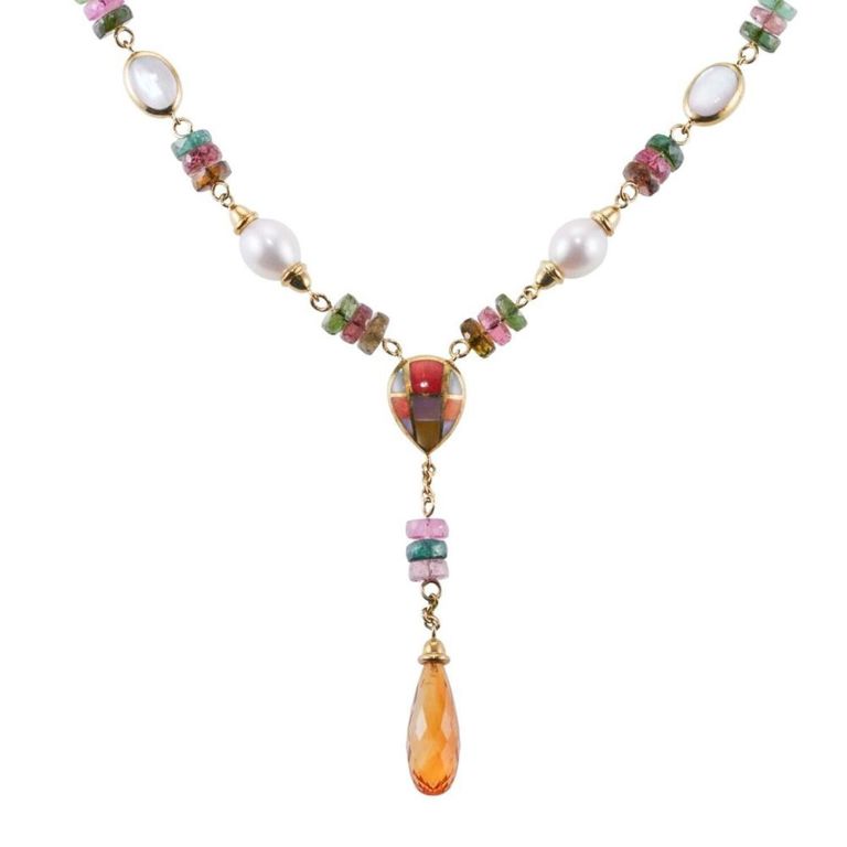 14k Gold Gem Set Pendant Necklace