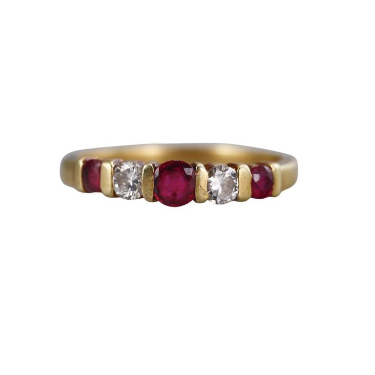 18k Gold Diamond and Ruby Half Band Ring