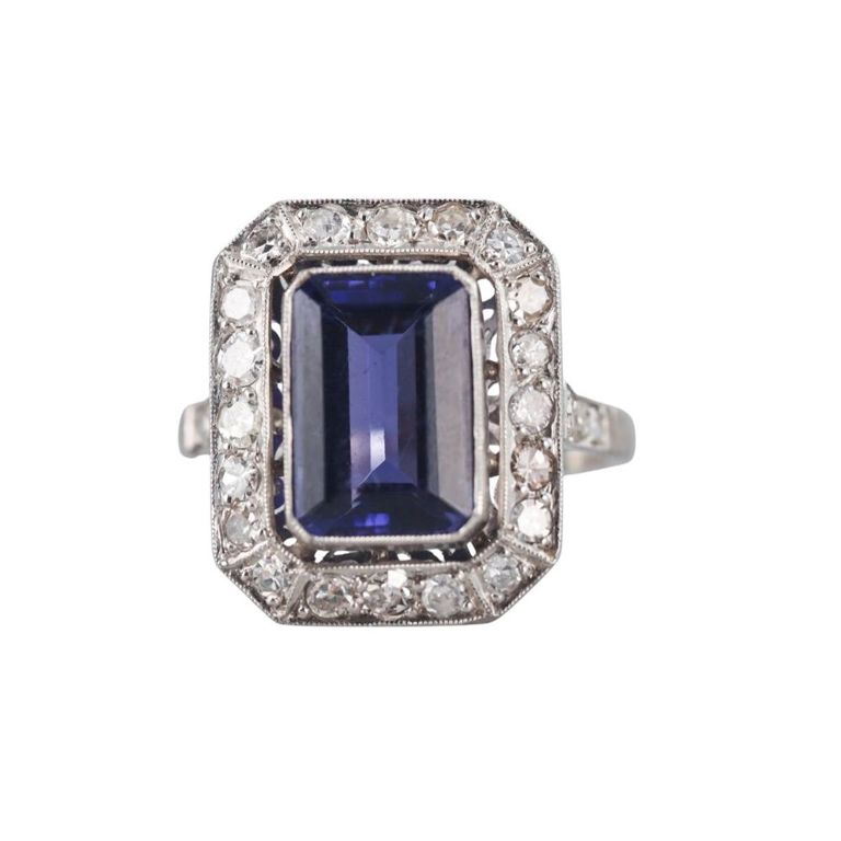 Platinum Tanzanite and Diamond Ring