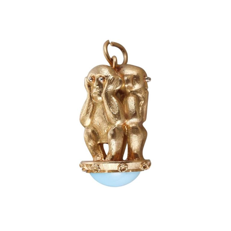 18k Gold Turquoise Monkey Pendant