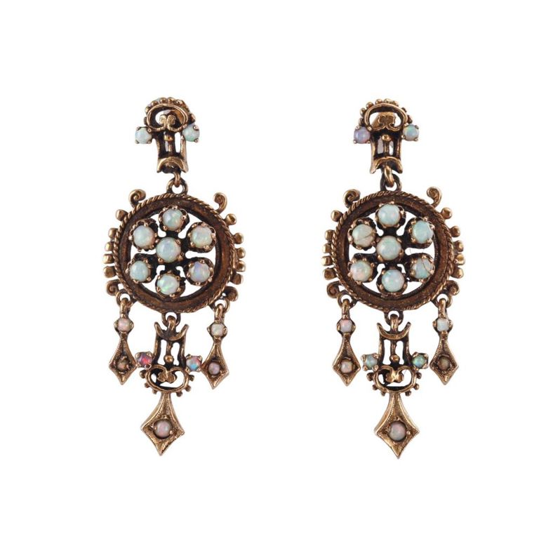 Pair of 14k Gold Opal Drop Earrings
