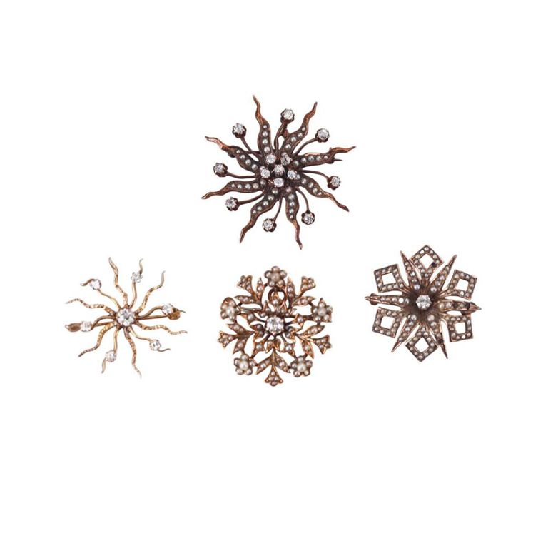 14k Gold Diamond and Pearl Brooches
