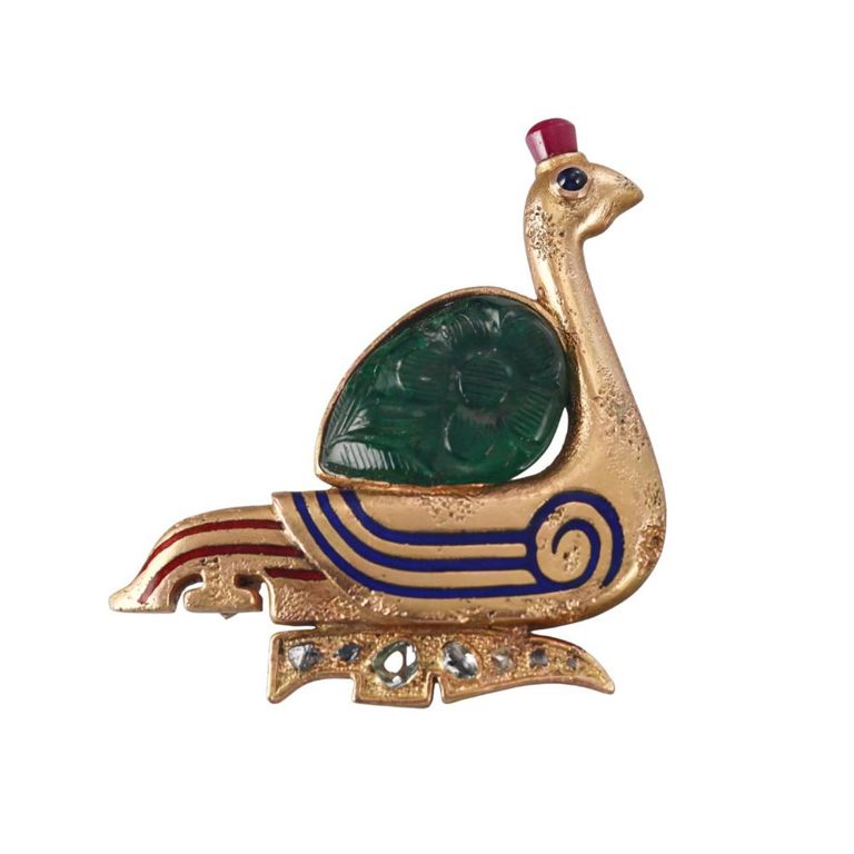 22k Gold Gem Set Egyptian Revival Brooch