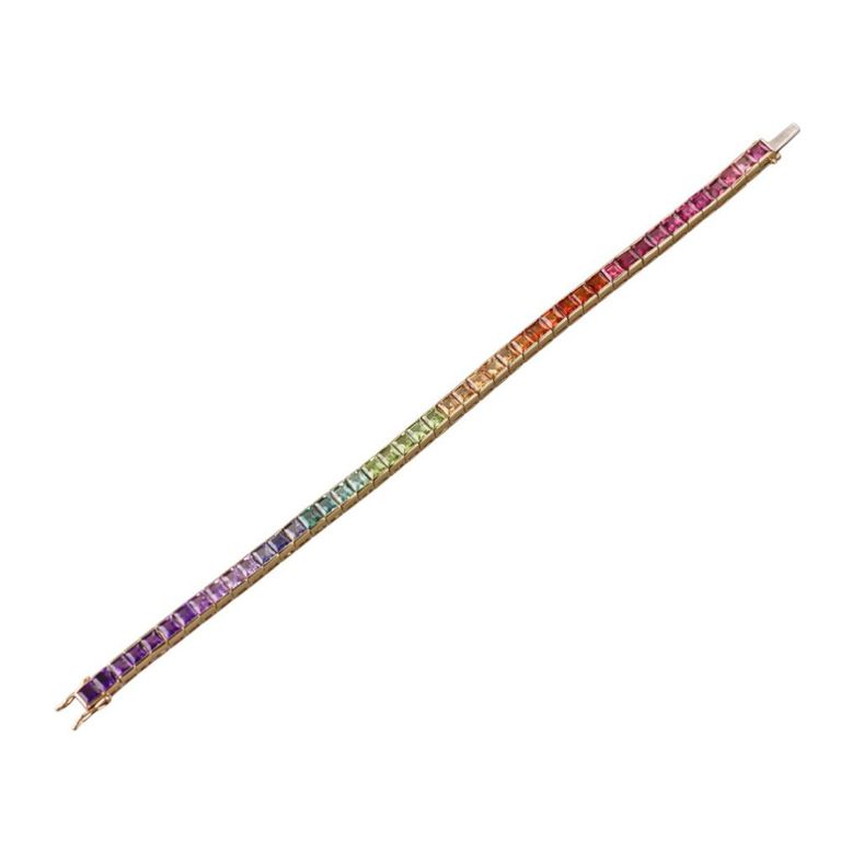 18k Gold Rainbow Gem Set Line Bracelet