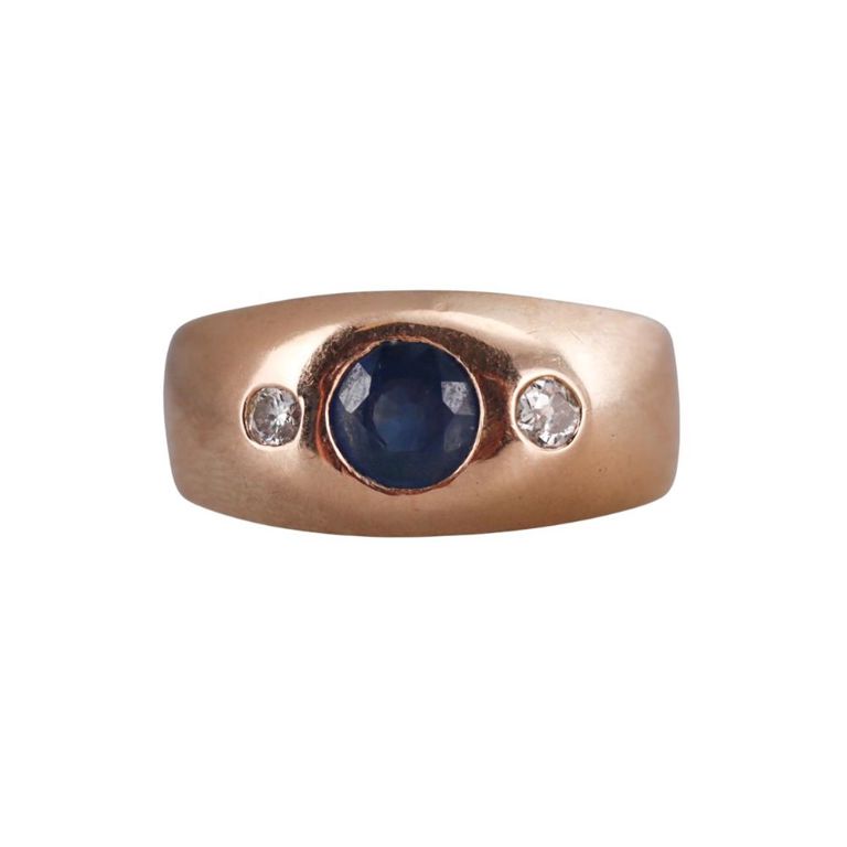 14k Gold Sapphire and Diamond Gypsy Ring