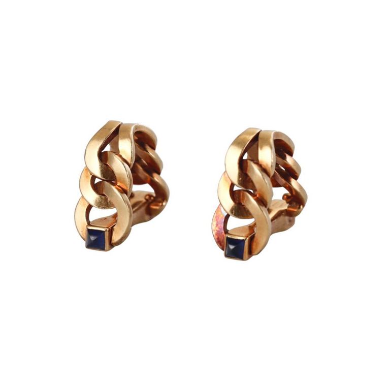 Pair of 18k Gold Sapphire Stirrup Cufflinks