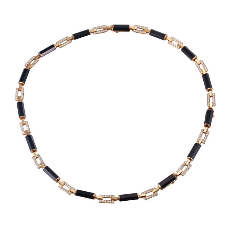 18k Gold Onyx and Diamond Jewelry Set
