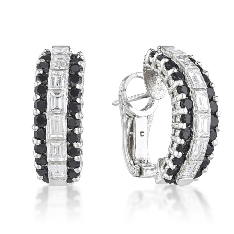 Black and White Diamond Half Hoop Earrings