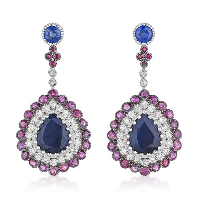 Multi-Gem and Diamond Drop Earrings