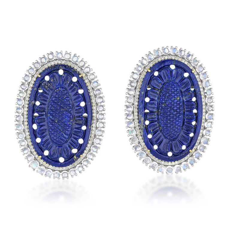 Pair of 14k Gold Silver Gem Set Earrings