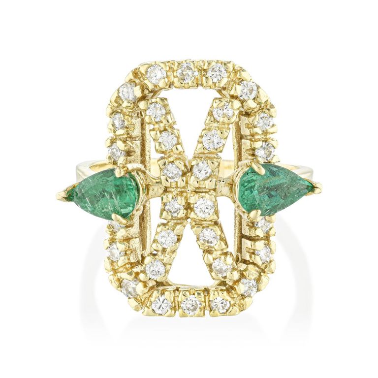 Diamond and Emerald Shield Ring