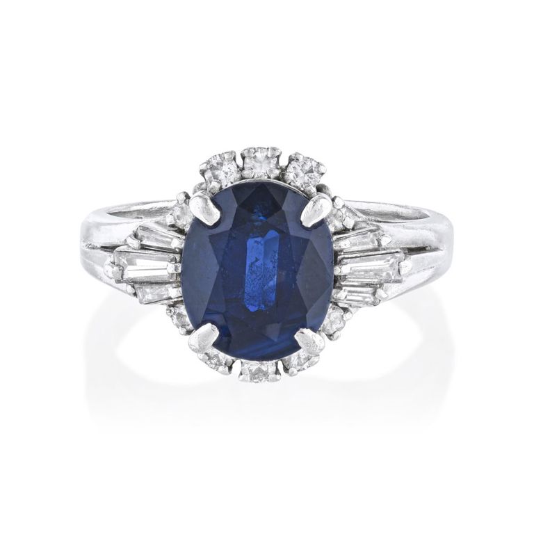 Platinum Sapphire and Diamond Ring