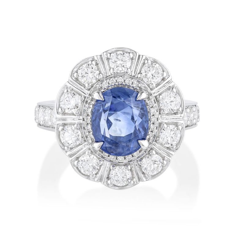 18k Gold Ceylon Sapphire and Diamond Ring