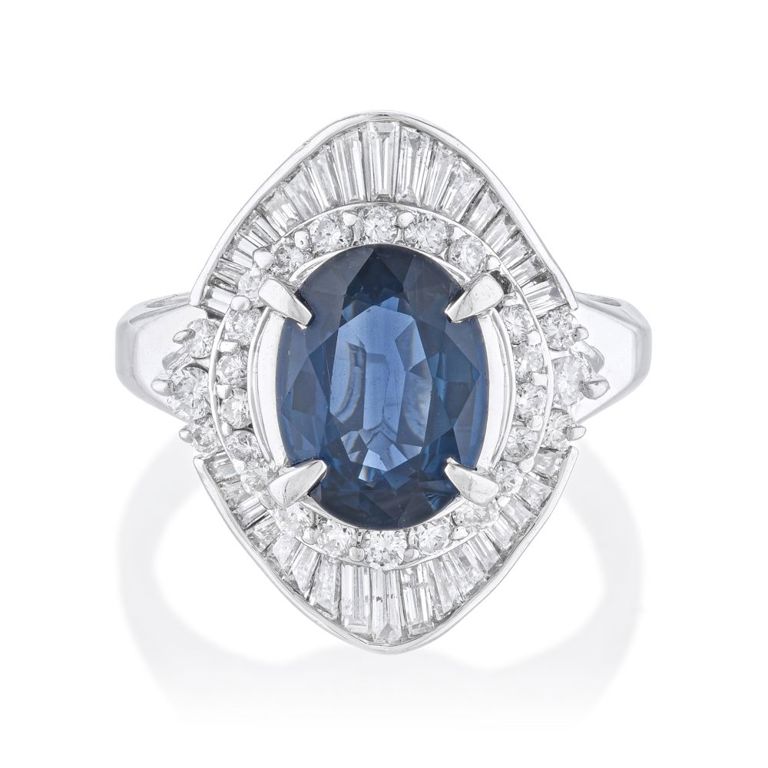Platinum Sapphire and Diamond Ring