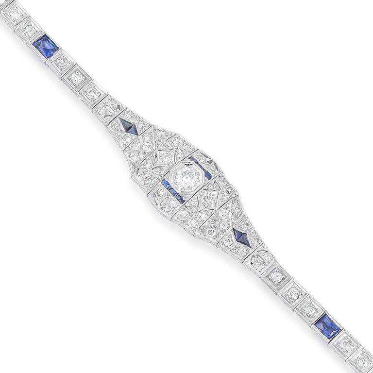 Platinum Sapphire and Diamond Bracelet