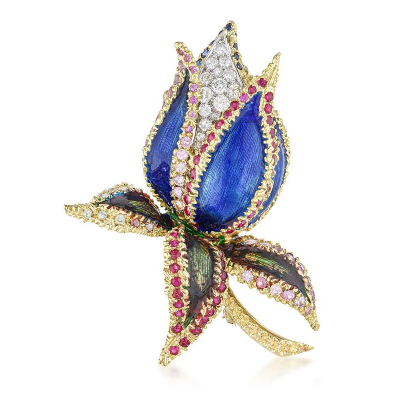 18k Gold Diamond Flower Brooch