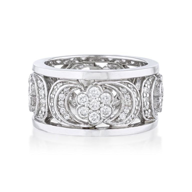 Flower Motif Diamond Wide Band Ring