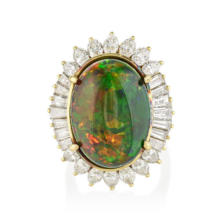 Black Opal and Diamond Ring