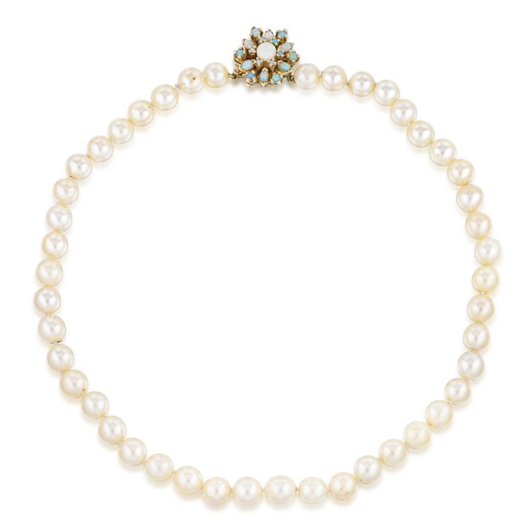 Pearl Necklace with Opal Clasp