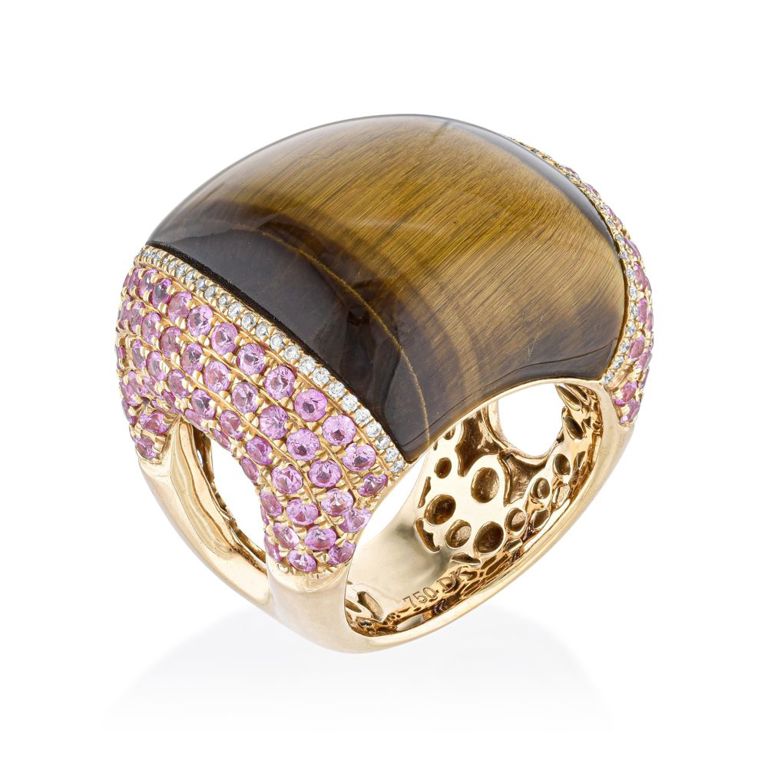 Tiger’s Eye, Pink Sapphire and Diamond Ring