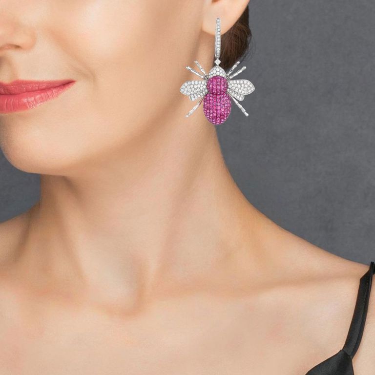 Pair of Ruby and Diamond Bee Earrings