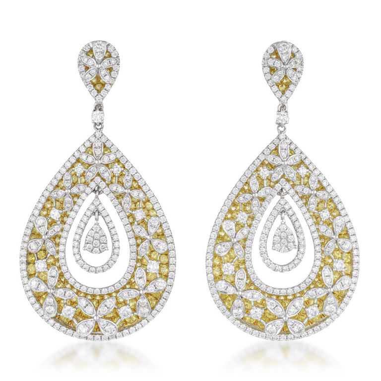 Pair of Sapphire and Diamond Floral Earrings