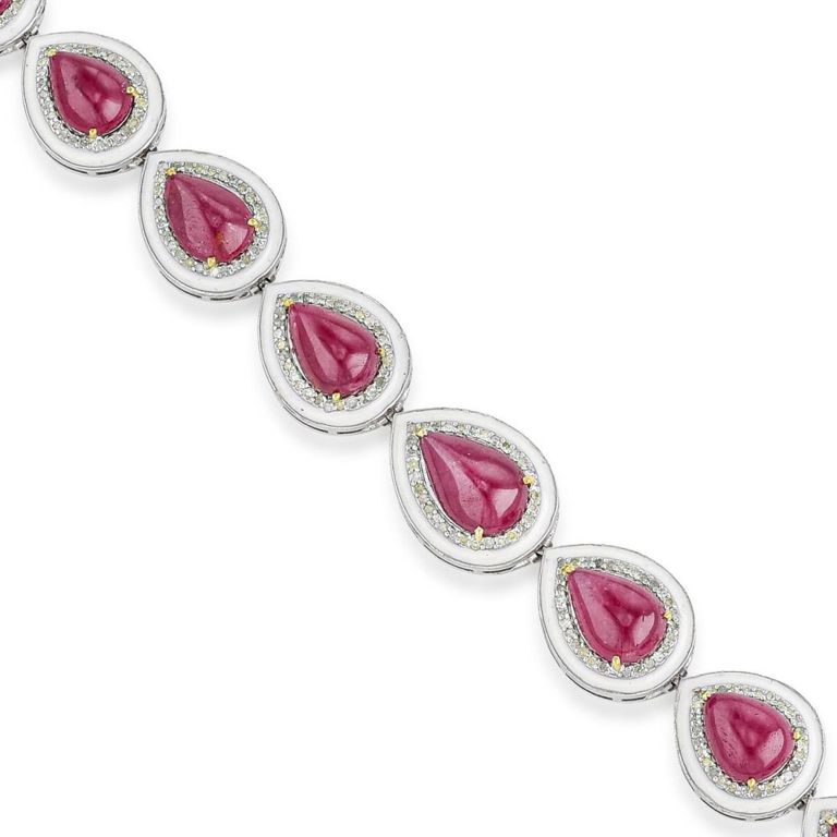Cabochon Ruby, Diamond and Enamel Bracelet