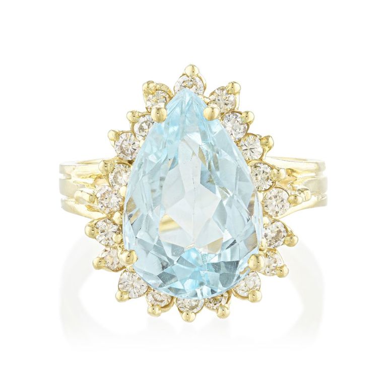 18k Gold Aquamarine and Diamond Ring